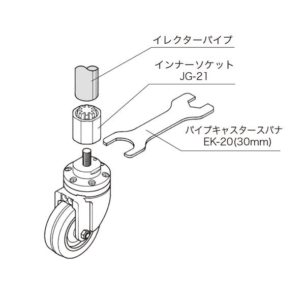 プラスチック製パイプキャスター 車輪径Φ65 自在車 CJR-65の商品図