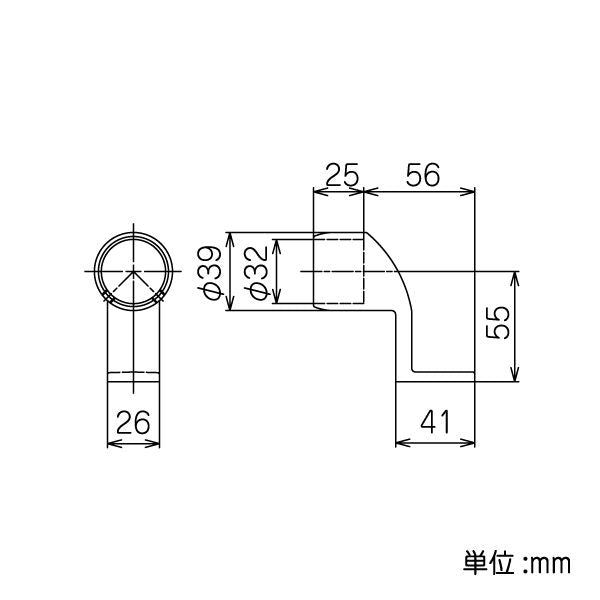 イレクター Φ32 手スリ用ブラケット EB-3026HCの寸法図