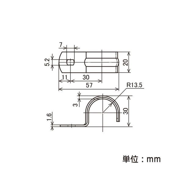 イレクター Φ28 片サドルA EF-1008A 4個入の寸法図