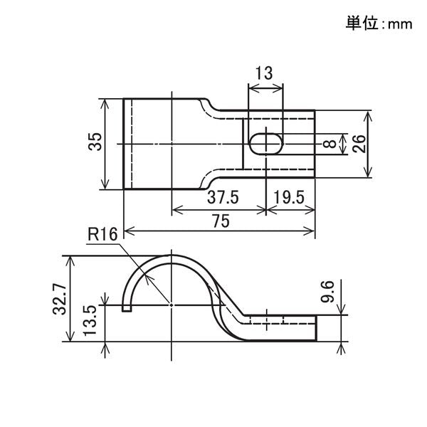 イレクター Φ32 片サドルB EF-1008Dの寸法図