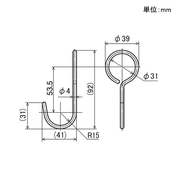 イレクター Φ28 パイプフック金具 EF-1012 SUSの寸法図