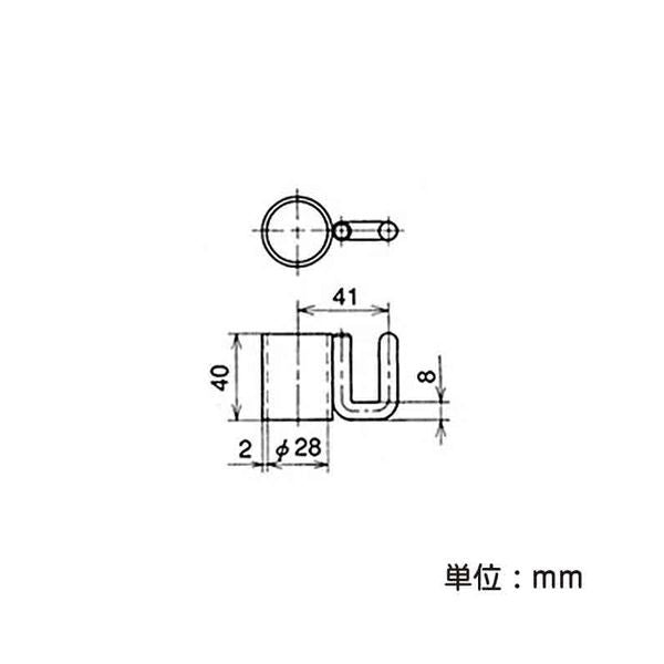イレクター Φ28 かぎ金具B EF-1014Bの寸法図