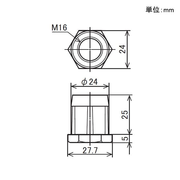 イレクター Φ28 インサートナットM16 EF-1209Cの寸法図