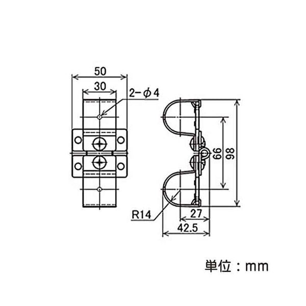 イレクター Φ28 蝶番 EF-1254の寸法図