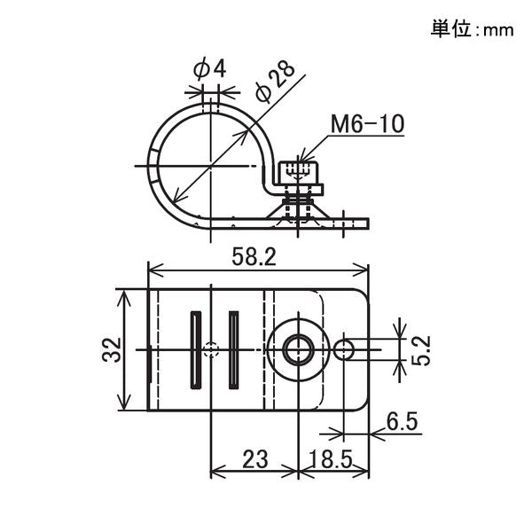 イレクター Φ28 ニッケルフラットサドル EF-4018 NIの寸法図