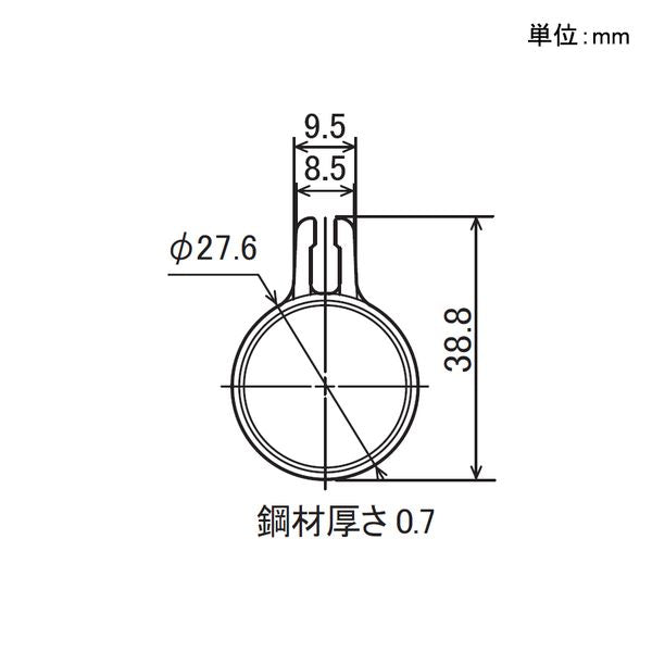 イレクターパイプ Φ28 パネルキャッチAの寸法図