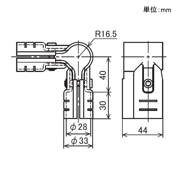イレクター Φ28 メタルジョイント パネル用 HPEJ-2の寸法図