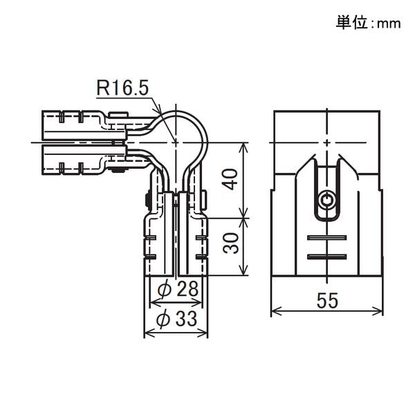 イレクター Φ28 メタルジョイント パネル用 HPEJ-2Wの寸法図