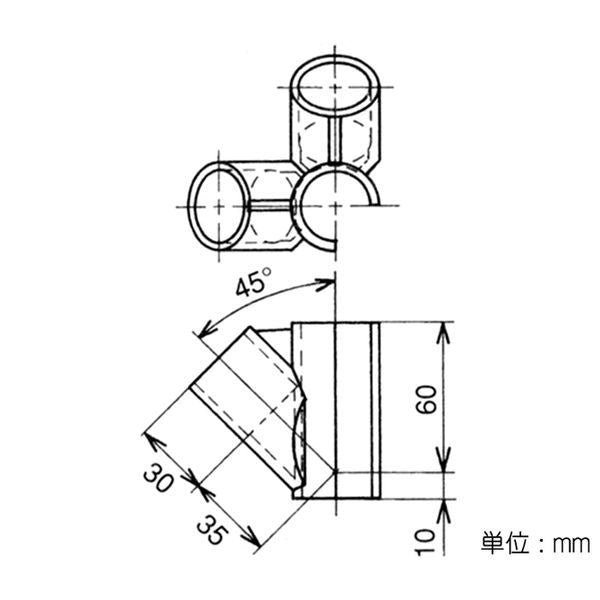 イレクター Φ28 プラスチックジョイント J-114の寸法図