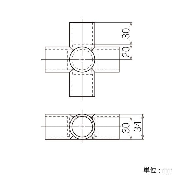 イレクター Φ28 プラスチックジョイント J-121Aの寸法図
