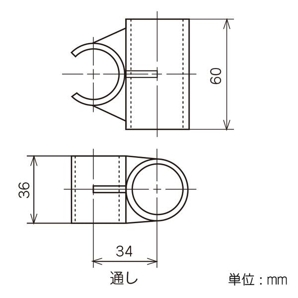 イレクター Φ28 プラスチックジョイント J-57Bの寸法図