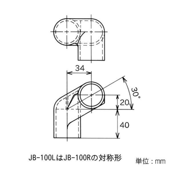 イレクター Φ32 プラスチックジョイント JB-100Rの寸法図