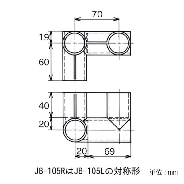 イレクター Φ32 プラスチックジョイント JB-105Rの寸法図