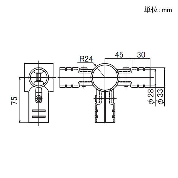 イレクター Φ28・42 メタルジョイント 異径 LEJ-3Bの寸法図