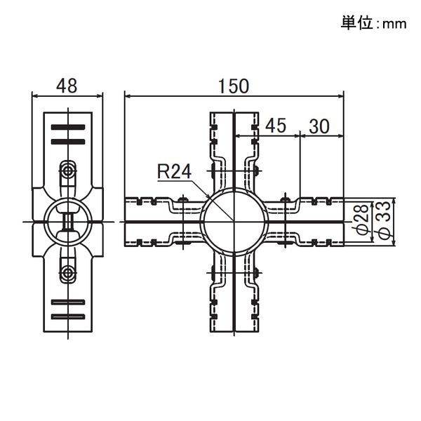 イレクター Φ28・42 メタルジョイント 異径 LEJ-5Bの寸法図
