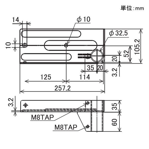 イレクター Φ32 キャスター取付部品 補強枠 EF-1032LLの寸法図