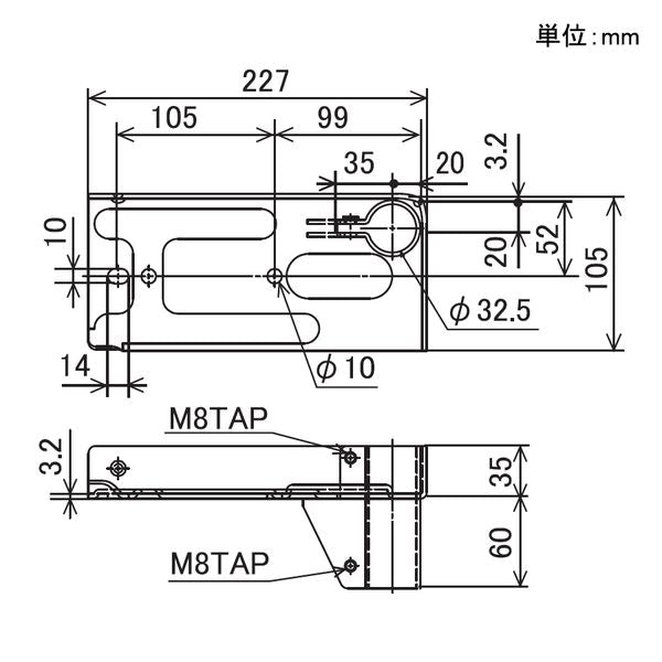 イレクター Φ32 キャスター取付部品 補強枠 EF-1032SRの寸法図
