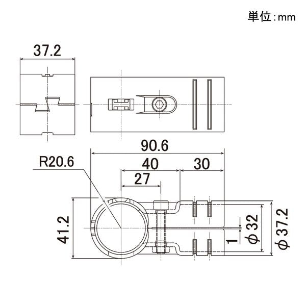 イレクター Φ32 メタルジョイント SJ-10Aの寸法図
