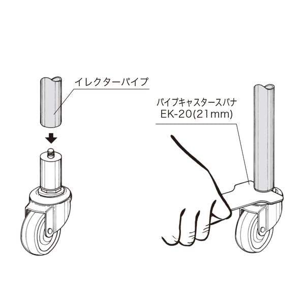 パイプキャスター 車輪径Φ75 自在車 ゴム車輪 YGR-75の商品図