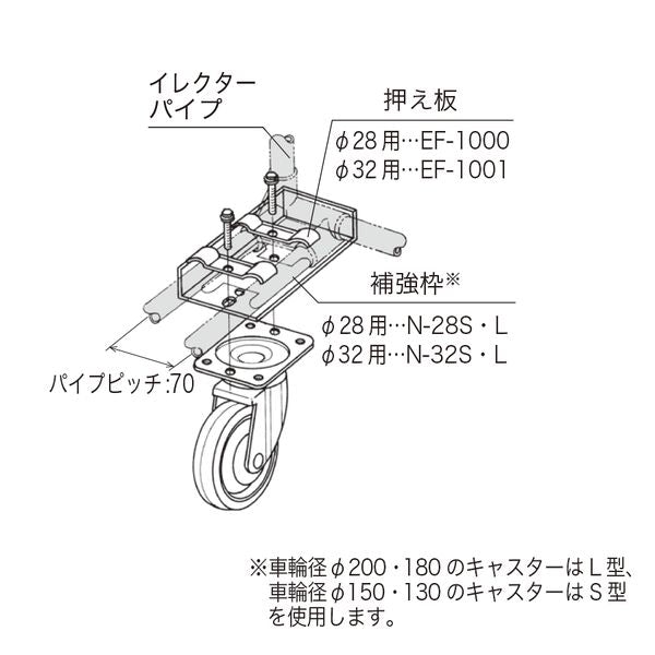 プレートキャスター 車輪径Φ200 自在車 ゴム車輪 ストッパー付 YJ-200Sの商品図