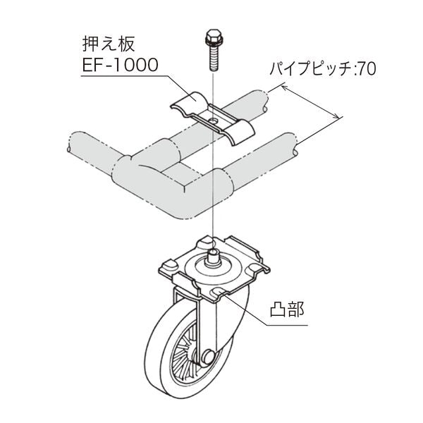 プレートキャスター 車輪径Φ100 自在車 ゴム車輪 YJC-100の商品図