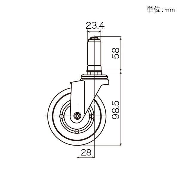 パイプキャスター 車輪径Φ75 自在車 導電ゴム車輪 YGR-75E