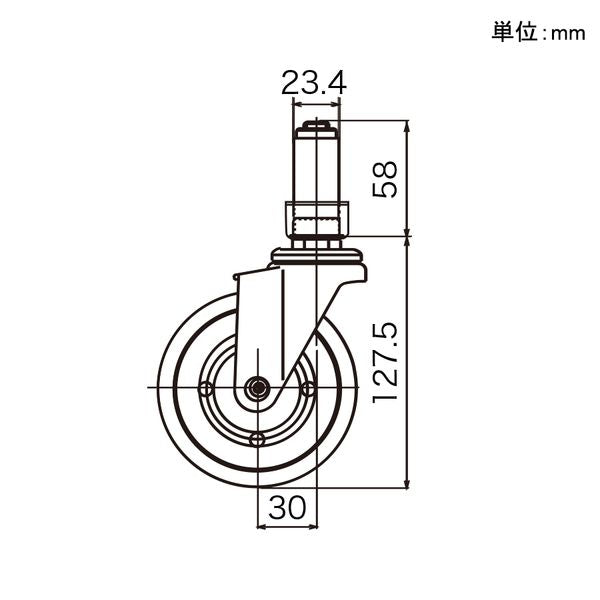 パイプキャスター 車輪径Φ100 自在車 導電ゴム車輪 ストッパー付 YGR-100SE