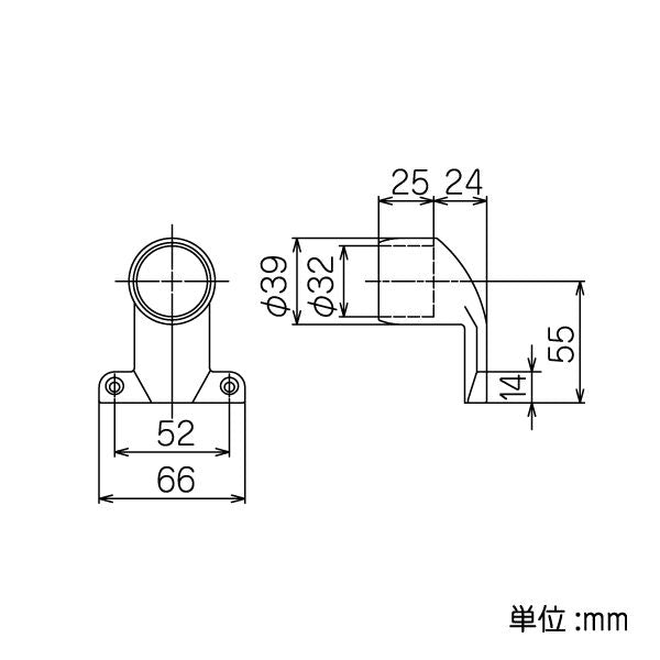 イレクター　Φ32　手スリ用ブラケット　EB-3024HCの寸法図
