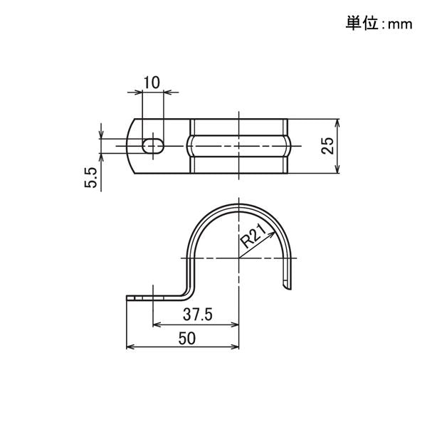 イレクター　Φ42　片サドルA　EL-1008Aの寸法図