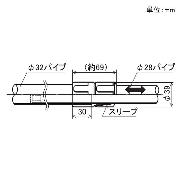 イレクター　Φ28･32　プラスチックジョイント　異径　JE-101SETの寸法図
