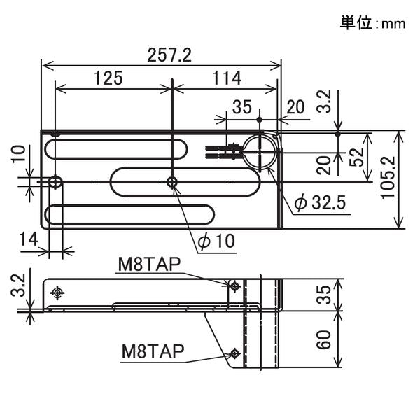 イレクター　Φ32　キャスター取付部品　補強枠　EF-1032LRの寸法図
