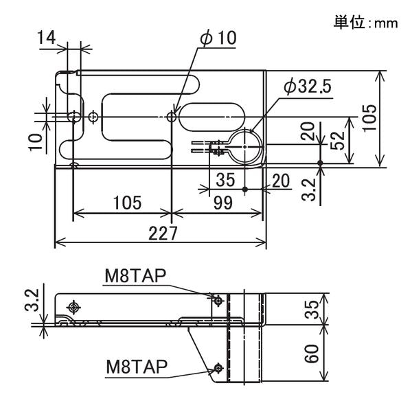イレクター　Φ32　キャスター取付部品　補強枠　EF-1032SLの寸法図