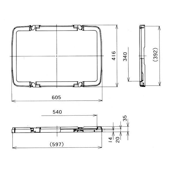 ポリテナー　PT-18D/PT-28C/PT-36C用ロック付き蓋　PT-18DL　SETの寸法図