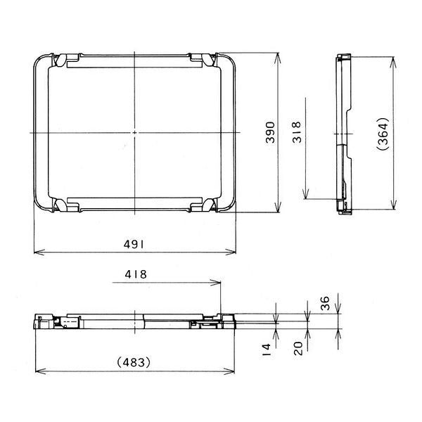 ポリテナー　PT-14/PT-21/PT-28用ロック付き蓋　PT-28L　SETの寸法図